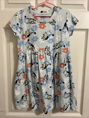 Light Blue Girls' Bluey Floral Skater Dress